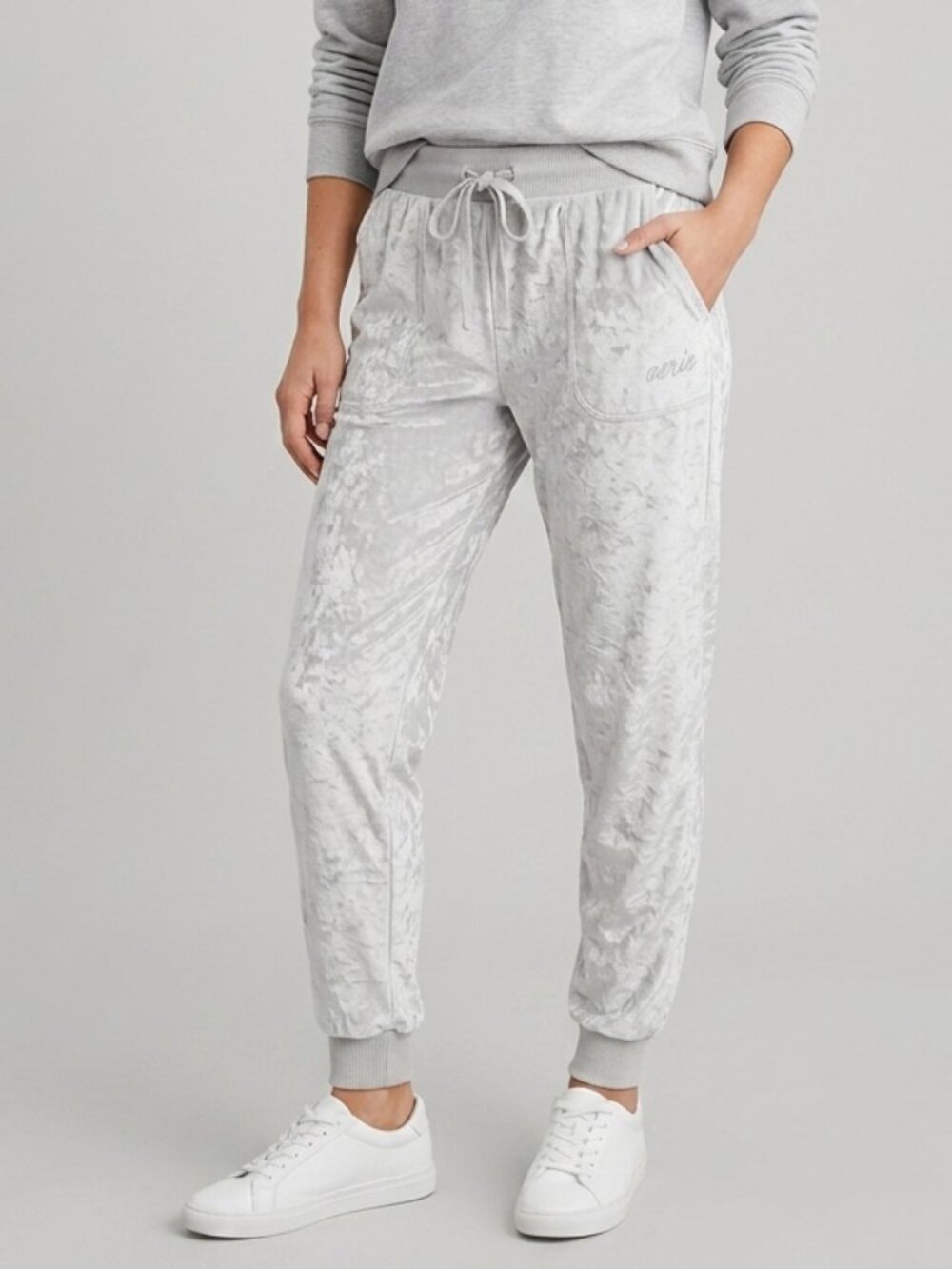 Aerie Silver Crushed Velvet Jogger Pants